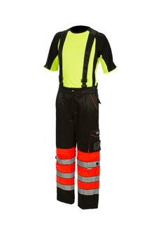 Talvivy&ouml;t&auml;r&ouml;housut olkaimilla huomiov&auml;riset oranssi/musta Priha 4127 EN 20471 Lk.1