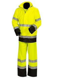 Huomiov&auml;rinen sadeasusetti kelta/musta EN 20471/EN 343 Priha 4308